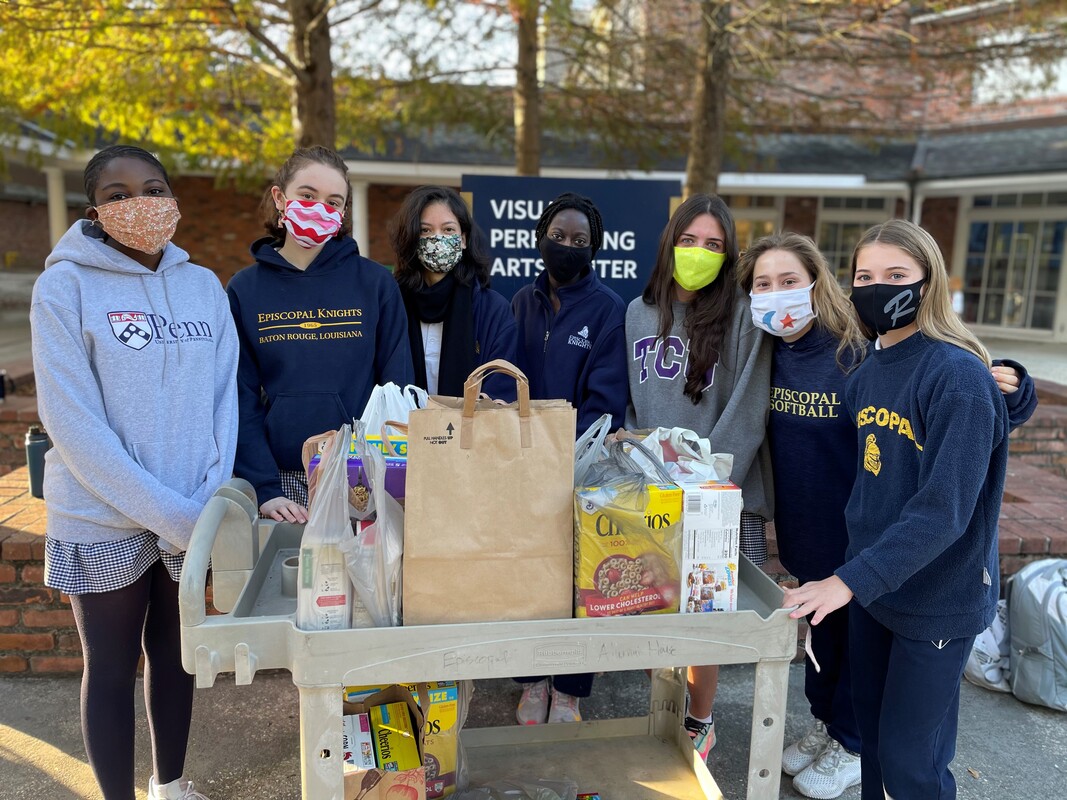 Students with food donations