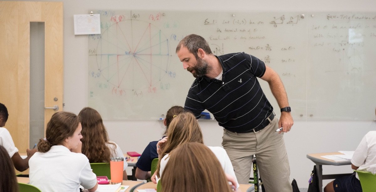 Teacher helping students