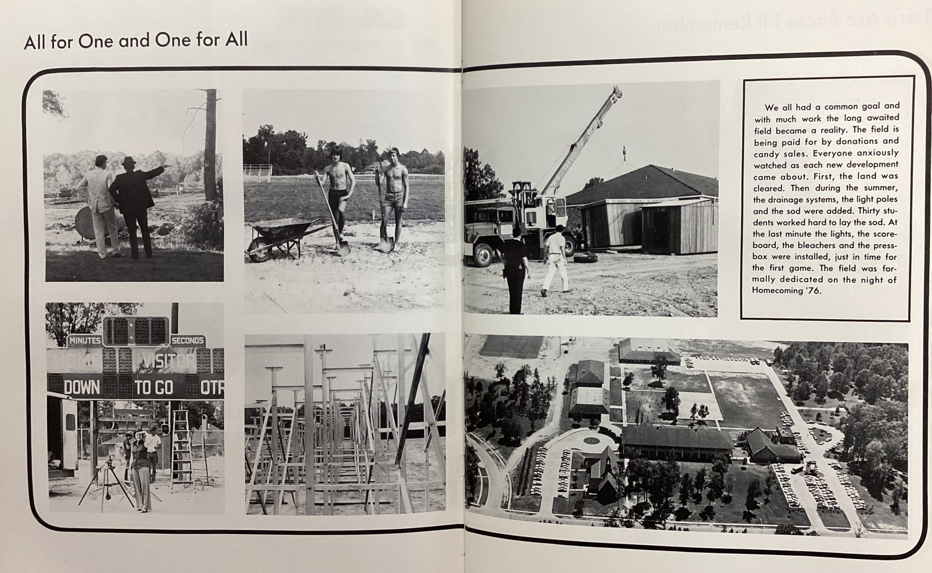 Yearbook photo of field construction