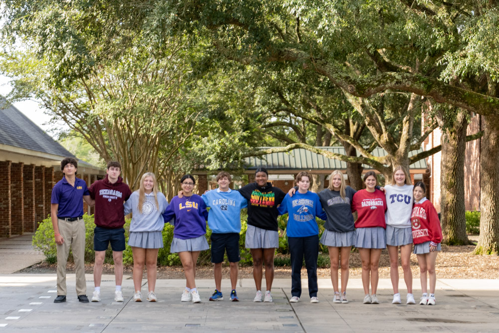 Upper School Students in college sweatshirts