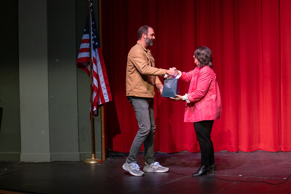 Ben Washer and Carrie Steakley on stage