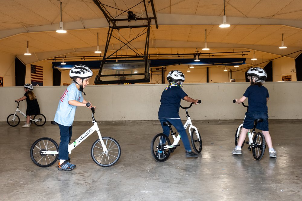 Kindergarteners on bicycles