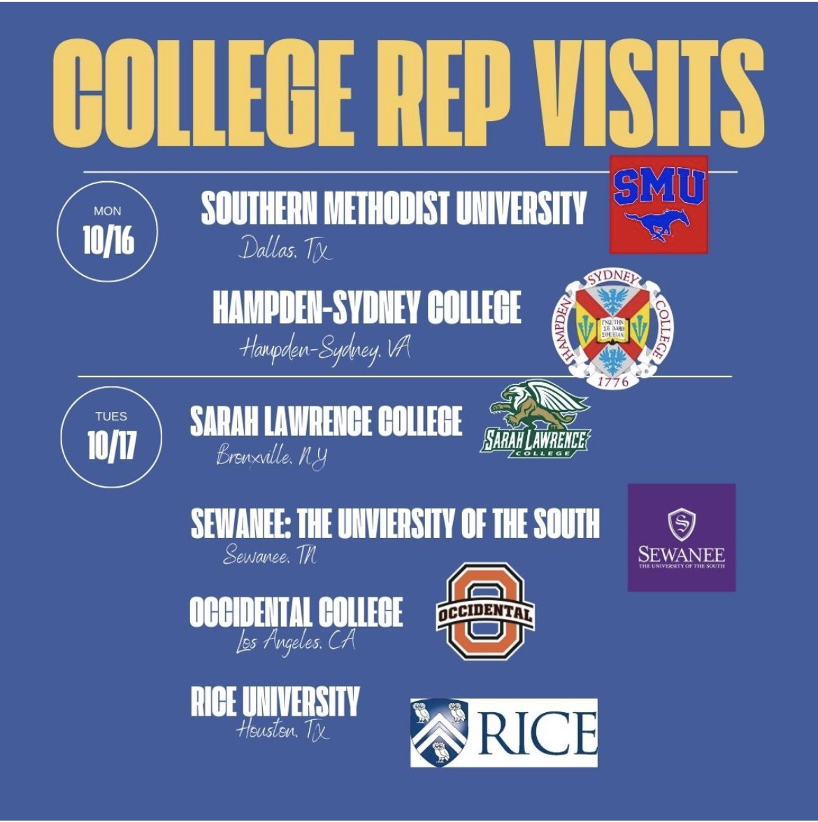 List of colleges visit campus