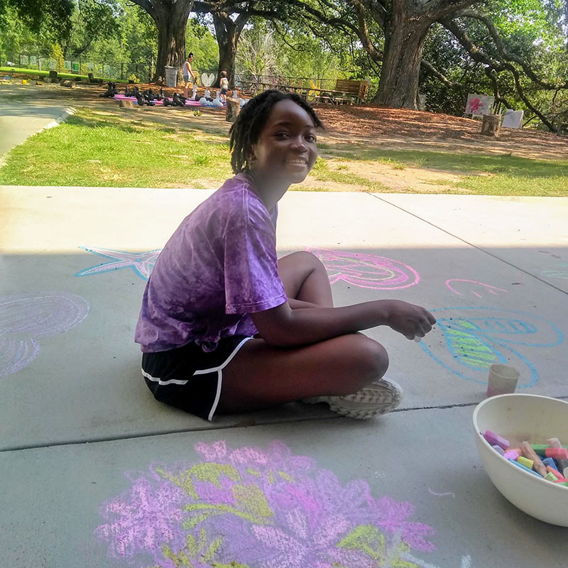 Student draws at a retreat