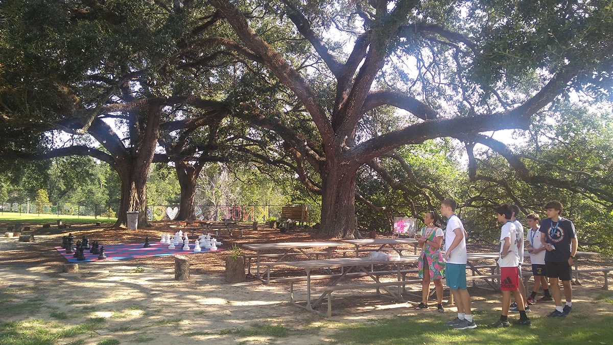 Students at an outdoor retreat